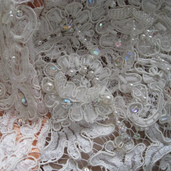 Michael Casey Ivory/Blush Alencon Lace Column Sheath Gown Long Dress Bridal Sz 6 - Picture 13 of 16